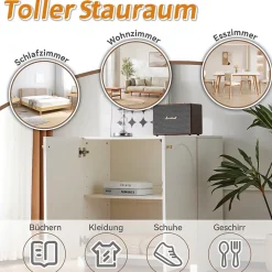 Buffet - Bahut Moderne avec 2 Portes et Tiroirs, Meuble de Rangement Vertical pour Salon, Cuisine ou entrée - Crème - 80x40x80 cm