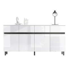 Buffet - Buffet de Cuisine Bar avec 4 Tiroirs et 2 Portes, Étagères Réglables, Spanplatte, Blanc, 160x40x68 cm