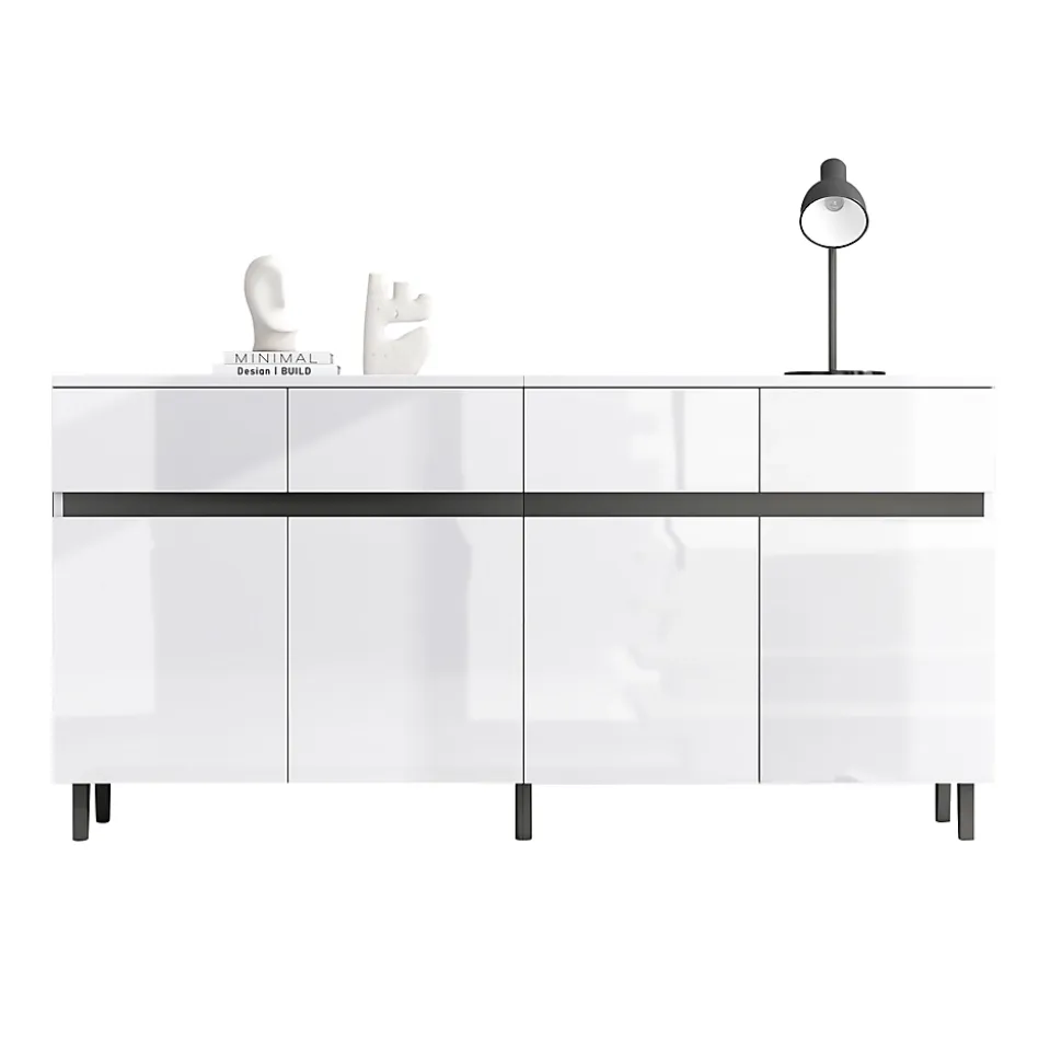 Buffet - Buffet de Cuisine Bar avec 4 Tiroirs et 2 Portes, Étagères Réglables, Spanplatte, Blanc, 160x40x68 cm