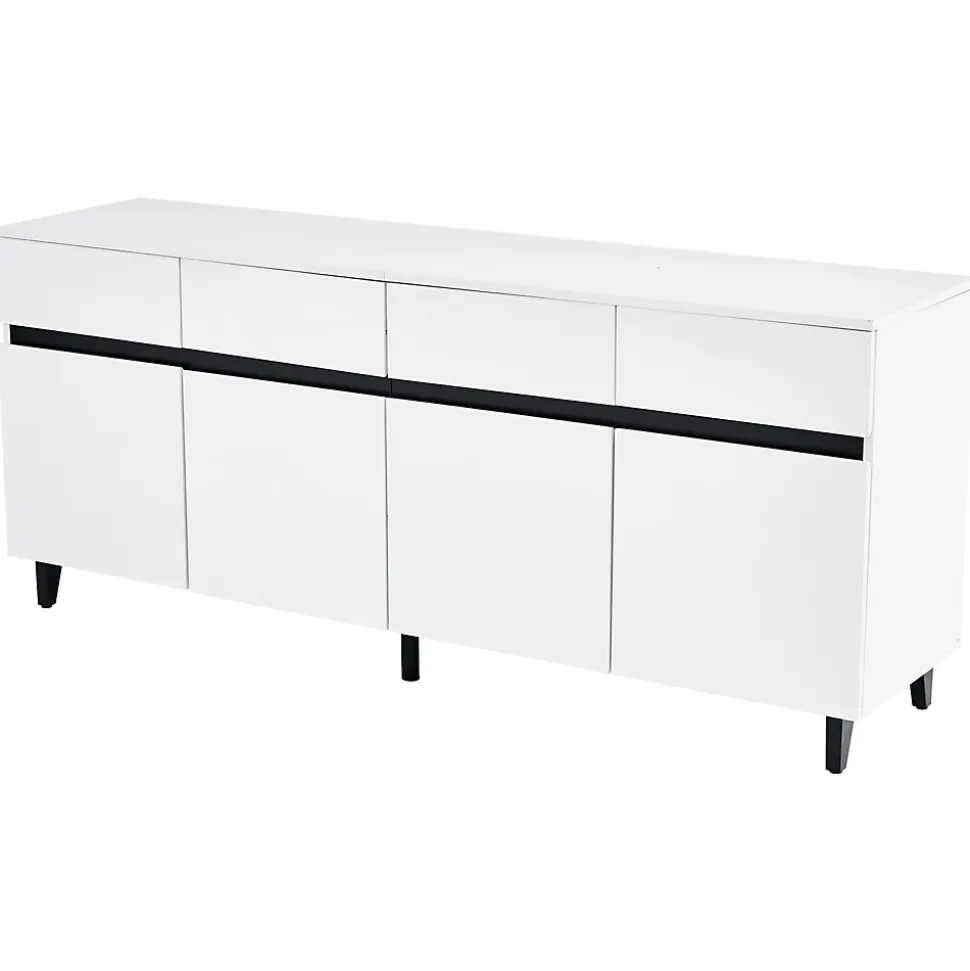 Buffet - Buffet de Cuisine Bar avec 4 Tiroirs et 2 Portes, Étagères Réglables, Spanplatte, Blanc, 160x40x68 cm
