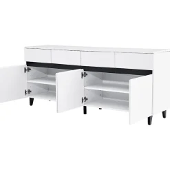 Buffet - Buffet de Cuisine Bar avec 4 Tiroirs et 2 Portes, Étagères Réglables, Spanplatte, Blanc, 160x40x68 cm