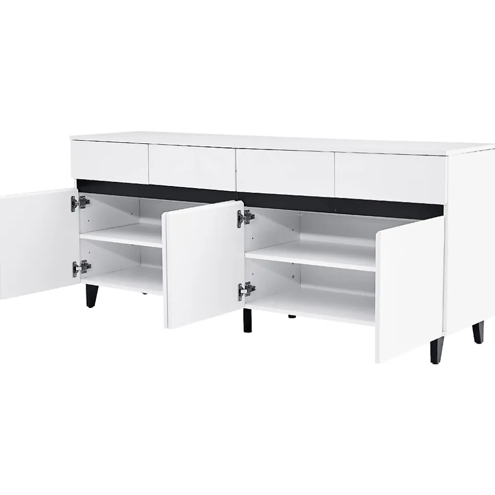 Buffet - Buffet de Cuisine Bar avec 4 Tiroirs et 2 Portes, Étagères Réglables, Spanplatte, Blanc, 160x40x68 cm