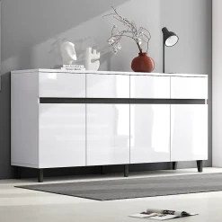 Buffet - Buffet de Cuisine Bar avec 4 Tiroirs et 2 Portes, Étagères Réglables, Spanplatte, Blanc, 160x40x68 cm