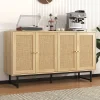 Buffet - Buffet en Bois avec 4 Portes en Rotin, Bahut de Rangement pour Salle à Manger Moderne, 140x39,5x80 cm, Couleur du Bois