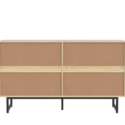 Buffet - Buffet en Bois avec 4 Portes en Rotin, Bahut de Rangement pour Salle à Manger Moderne, 140x39,5x80 cm, Couleur du Bois