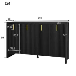Buffet - Buffet Noir avec 4 Portes et Tiroirs, Bahut de Rangement Contemporain avec Étagères Réglables, 140x38x80 cm, Noir