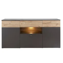 Buffet 195 cm 3 portes 3 tiroirs décor chêne clair et gris - MARBELLA