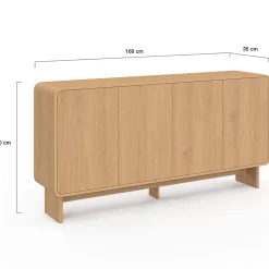 Buffet 160 cm CAPUCINE XXL 4 portes façon hêtre design arrondi