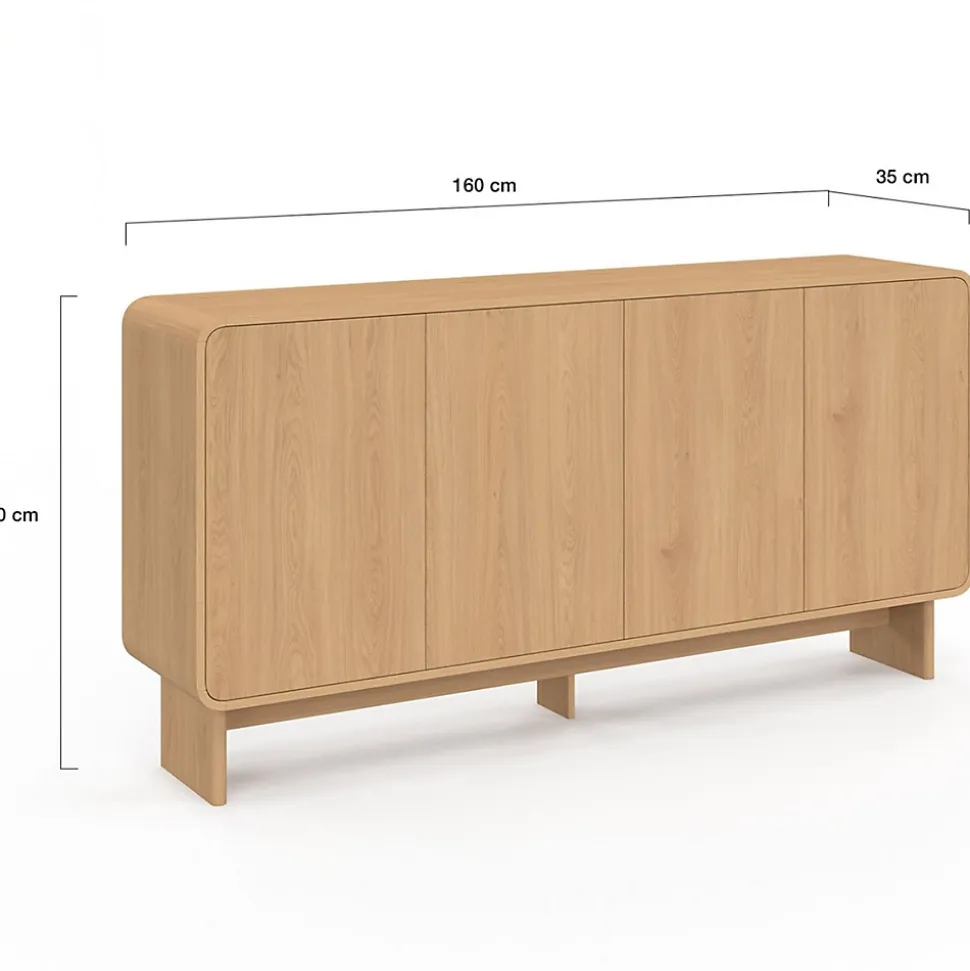 Buffet 160 cm CAPUCINE XXL 4 portes façon hêtre design arrondi