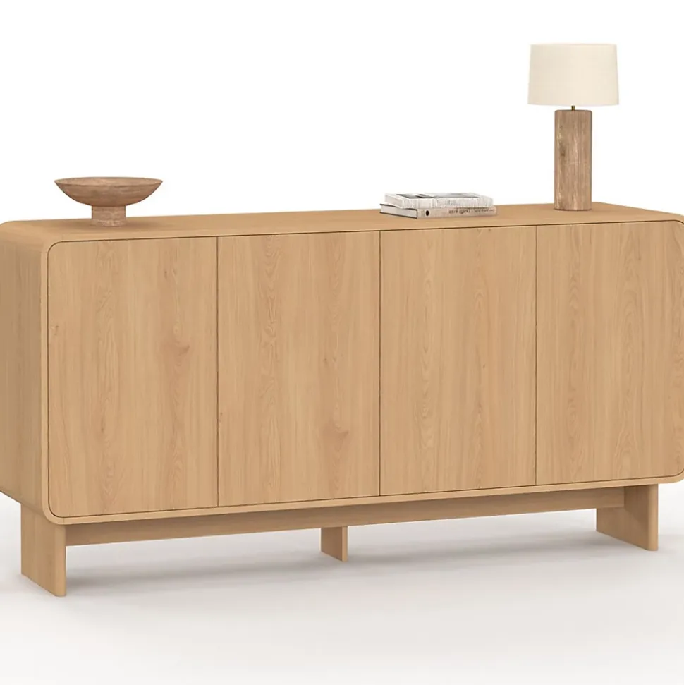 Buffet 160 cm CAPUCINE XXL 4 portes façon hêtre design arrondi