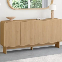 Buffet 160 cm CAPUCINE XXL 4 portes façon hêtre design arrondi