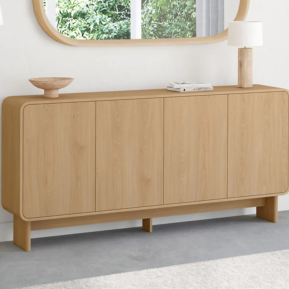 Buffet 160 cm CAPUCINE XXL 4 portes façon hêtre design arrondi