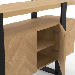 Buffet 140 cm CASSIUS 4 portes effet chevrons et noir