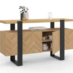 Buffet 140 cm CASSIUS 4 portes effet chevrons et noir
