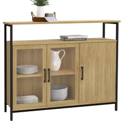 Buffet 100 cm DETROIT 2 portes vitrine avec placards design industriel