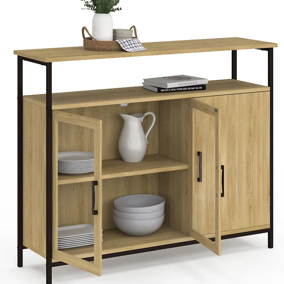 Buffet 100 cm DETROIT 2 portes vitrine avec placards design industriel