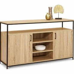 Buffet 140 cm DETROIT 2 portes et 3 étagères design industriel
