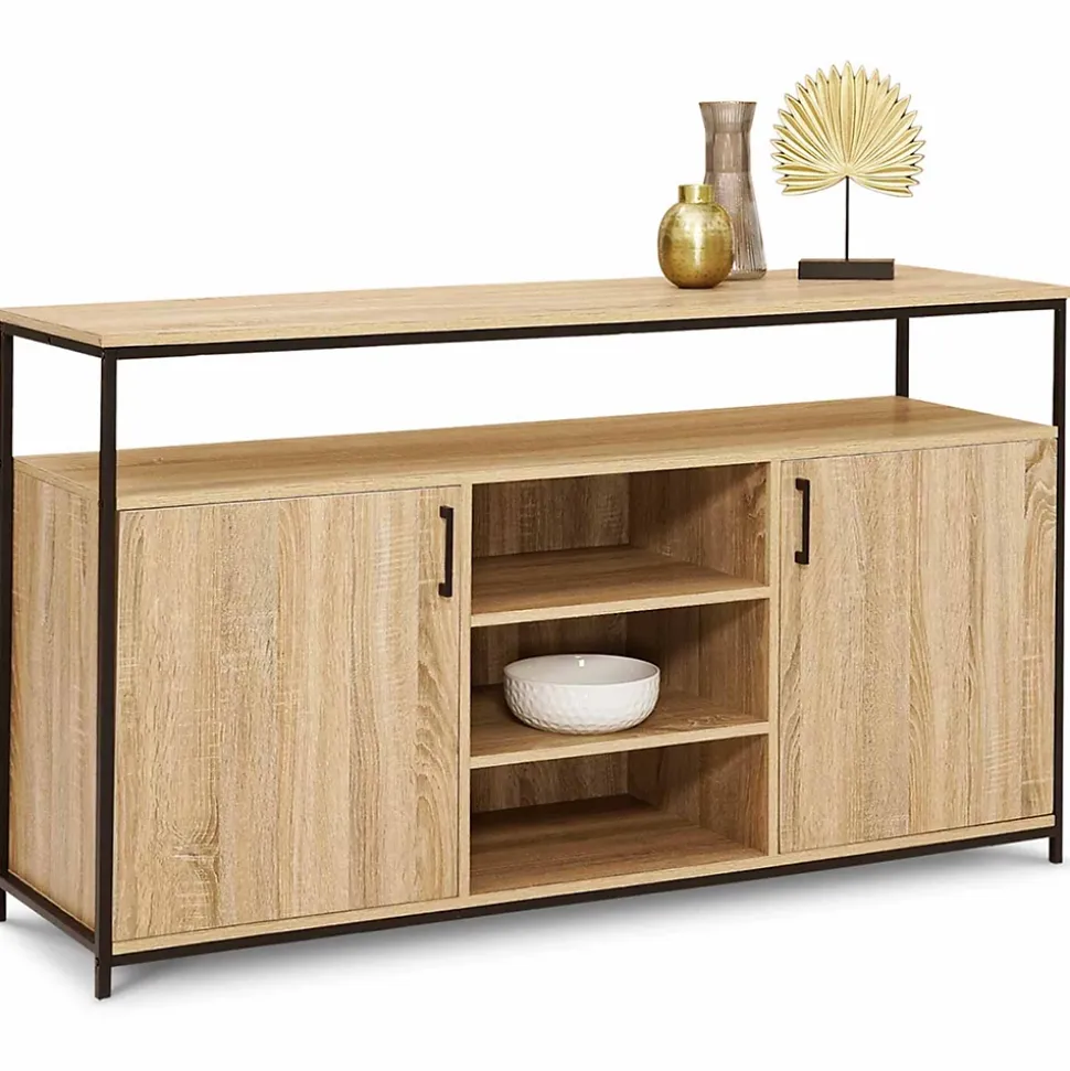 Buffet 140 cm DETROIT 2 portes et 3 étagères design industriel