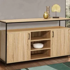 Buffet 140 cm DETROIT 2 portes et 3 étagères design industriel