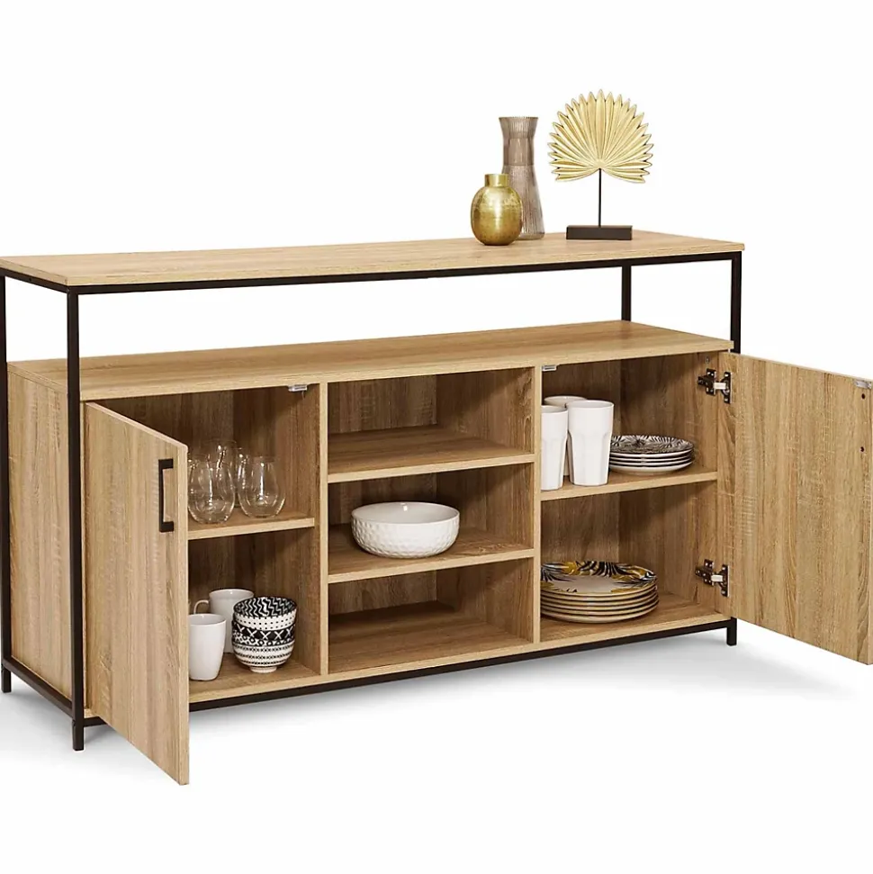 Buffet 140 cm DETROIT 2 portes et 3 étagères design industriel