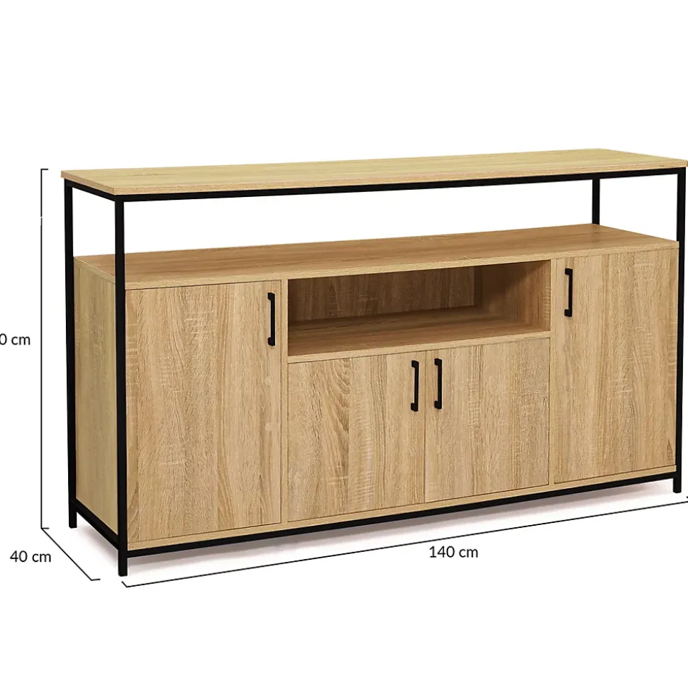 Buffet 140 cm DETROIT 4 portes avec niche design industriel
