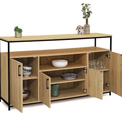 Buffet 140 cm DETROIT 4 portes avec niche design industriel
