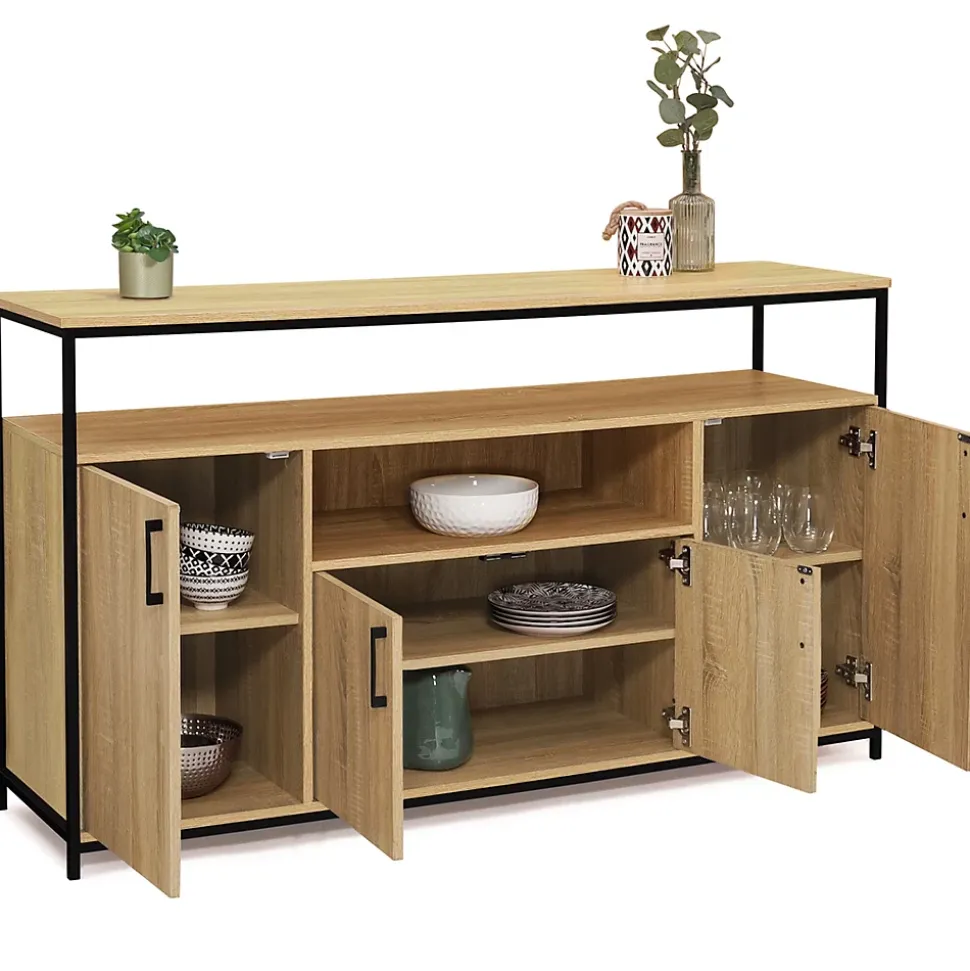 Buffet 140 cm DETROIT 4 portes avec niche design industriel