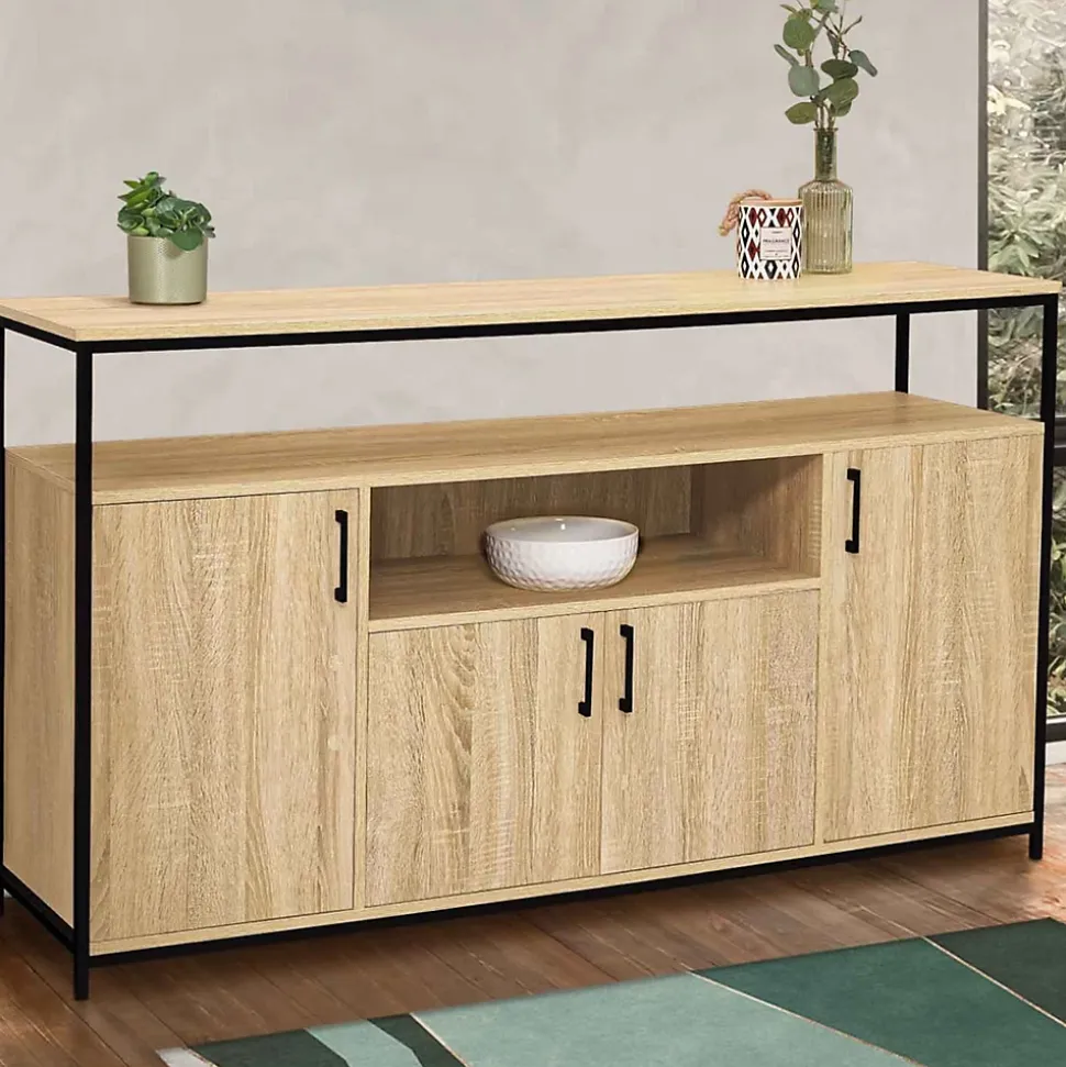 Buffet 140 cm DETROIT 4 portes avec niche design industriel