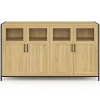Buffet 140 cm DETROIT 4 portes avec vitrines design industriel