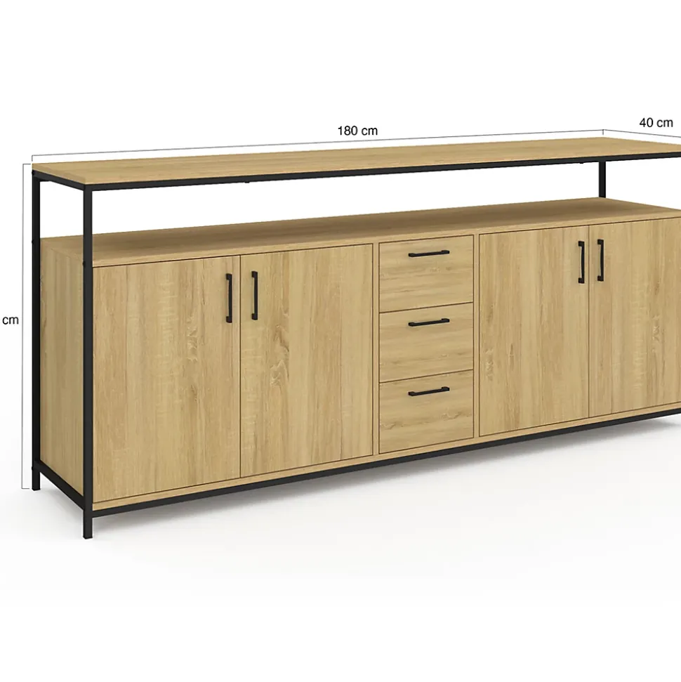 Buffet 180 cm DETROIT XXL 4 portes et tiroirs design industriel