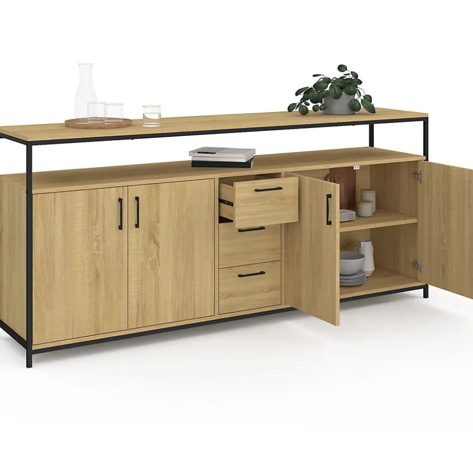 Buffet 180 cm DETROIT XXL 4 portes et tiroirs design industriel