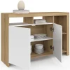 Buffet 110 cm MALO bois et portes blanches