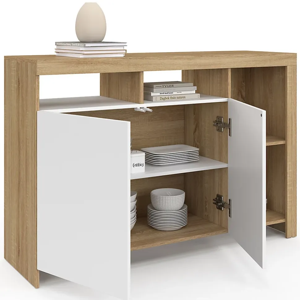 Buffet 110 cm MALO bois et portes blanches