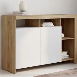 Buffet 110 cm MALO bois et portes blanches
