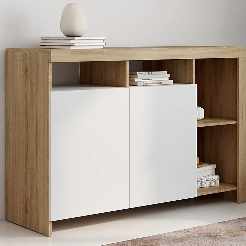 Buffet 110 cm MALO bois et portes blanches