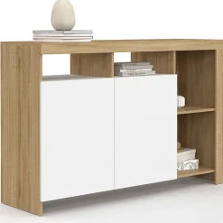 Buffet 110 cm MALO bois et portes blanches