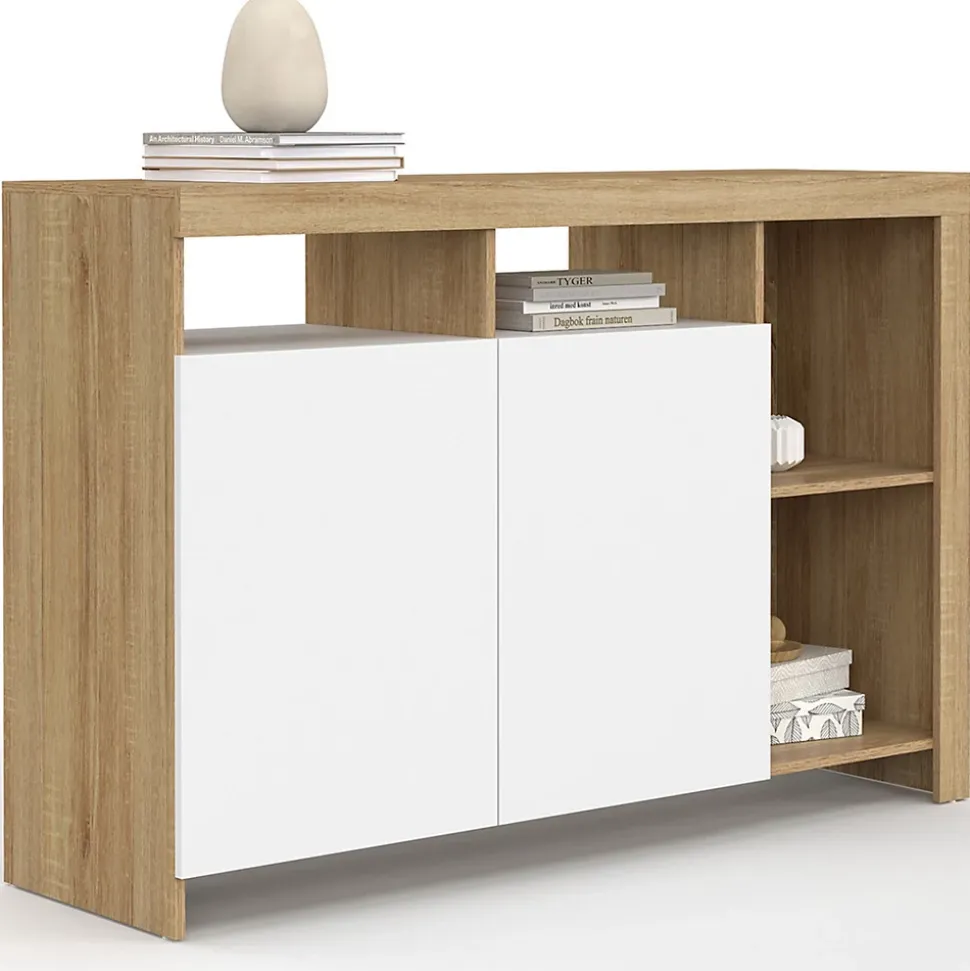 Buffet 110 cm MALO bois et portes blanches