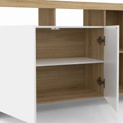 Buffet 110 cm MALO bois et portes blanches