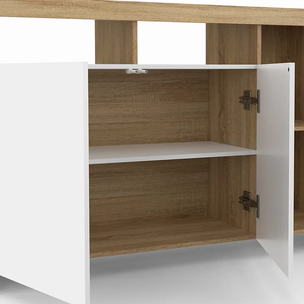 Buffet 110 cm MALO bois et portes blanches