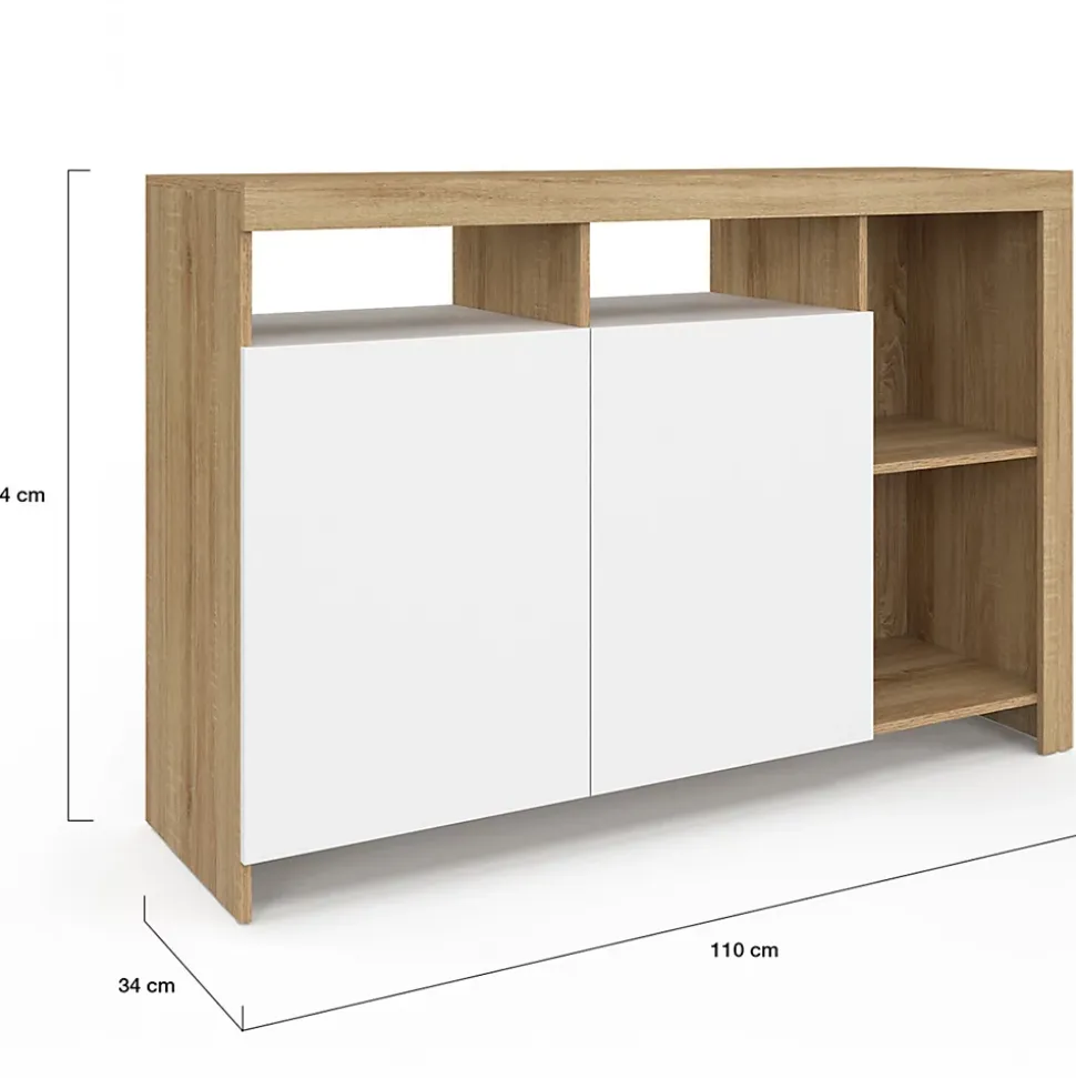 Buffet 110 cm MALO bois et portes blanches