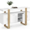 Buffet 140 cm PHOENIX 4 portes blanc et bois