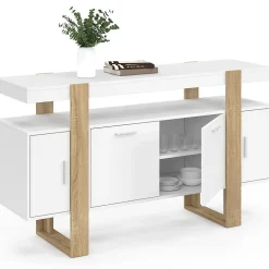Buffet 140 cm PHOENIX 4 portes blanc et bois