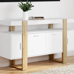 Buffet 140 cm PHOENIX 4 portes blanc et bois