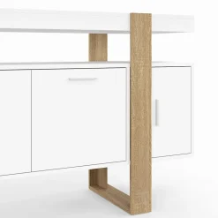 Buffet 140 cm PHOENIX 4 portes blanc et bois