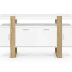 Buffet 140 cm PHOENIX 4 portes blanc et bois