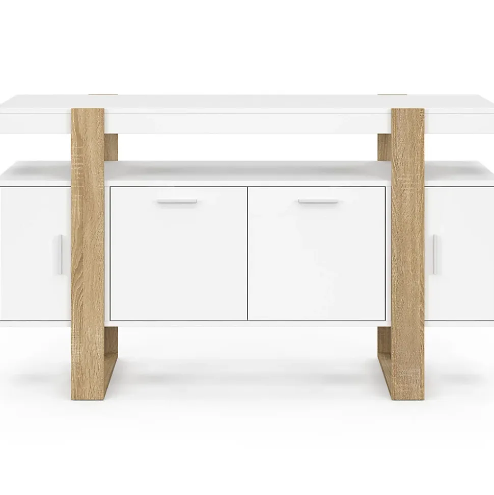 Buffet 140 cm PHOENIX 4 portes blanc et bois
