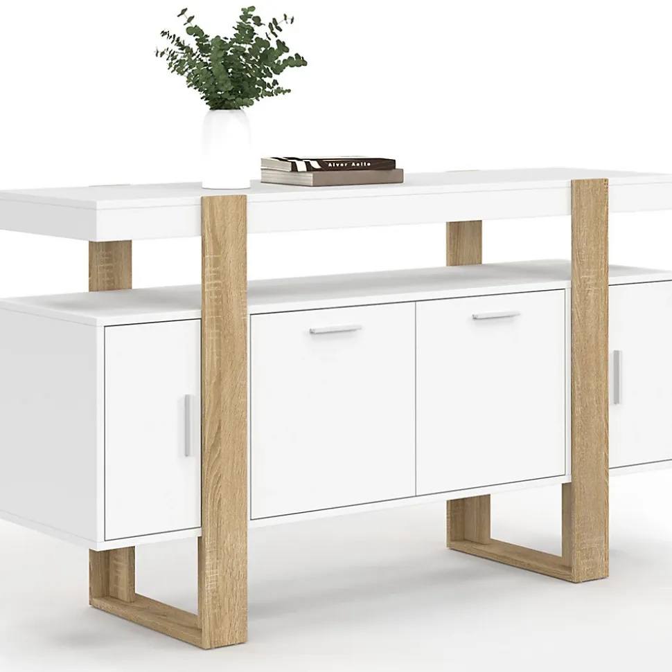 Buffet 140 cm PHOENIX 4 portes blanc et bois