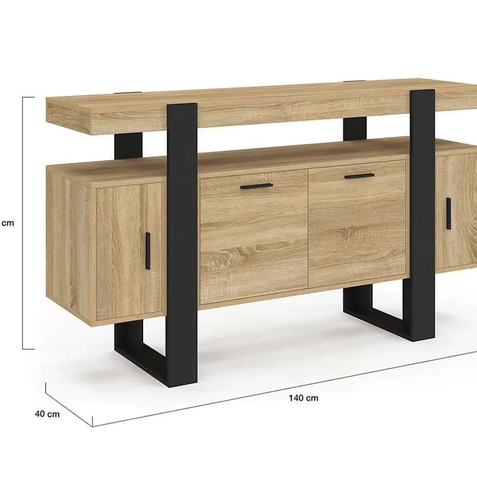 Buffet 140 cm PHOENIX 4 portes bois et noir