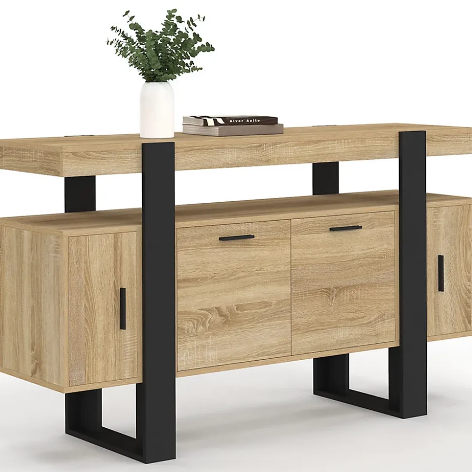 Buffet 140 cm PHOENIX 4 portes bois et noir
