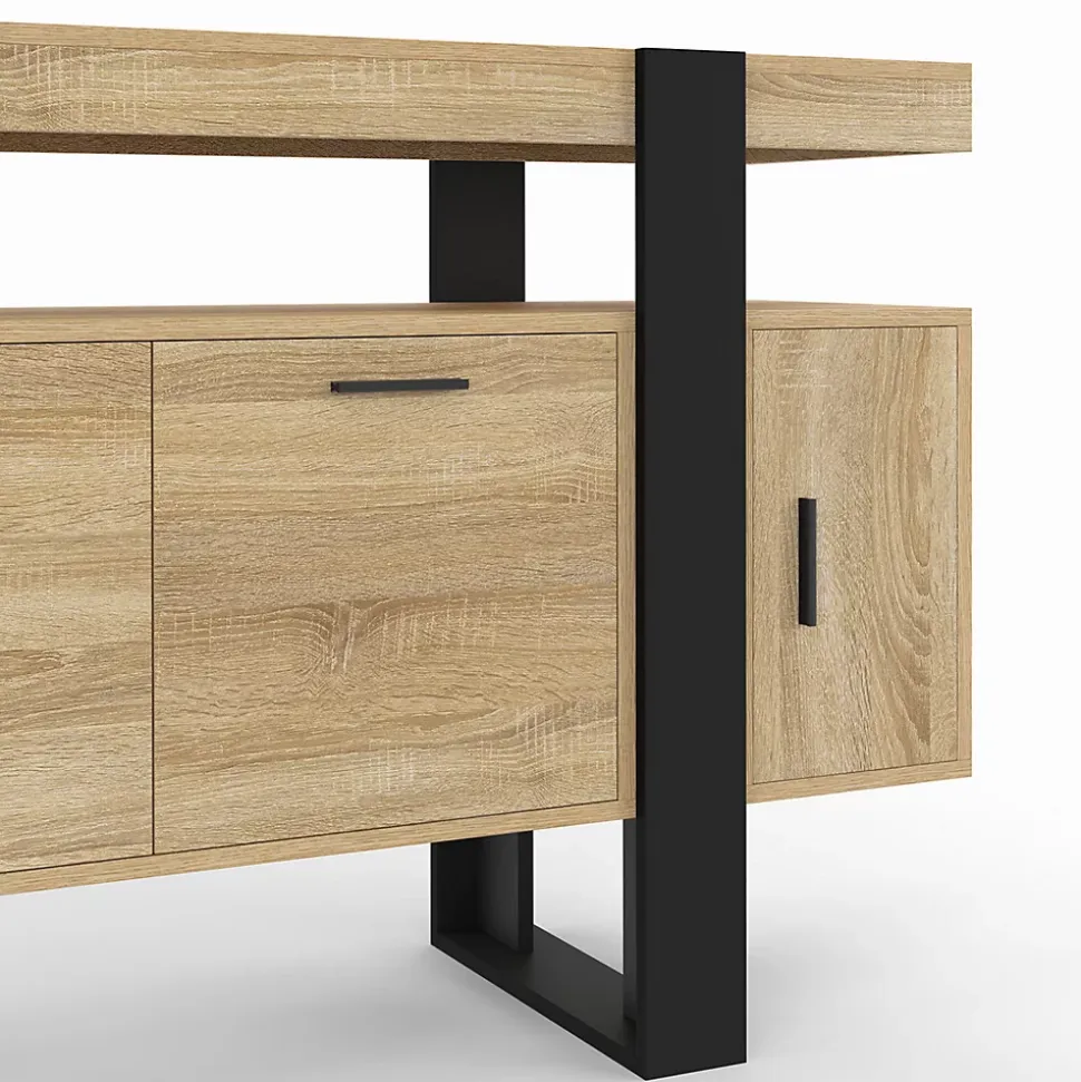 Buffet 140 cm PHOENIX 4 portes bois et noir